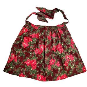 Vintage Poinsettia Red and Green with Gold Holiday Winter Kitchen Apron
